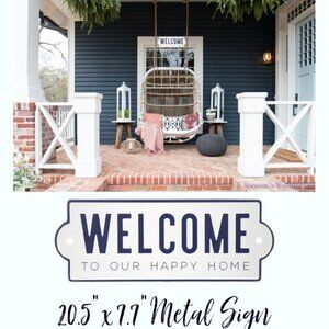 Anthropologie XL WELCOME To Our Happy Home Metal Plaque Sign NEW